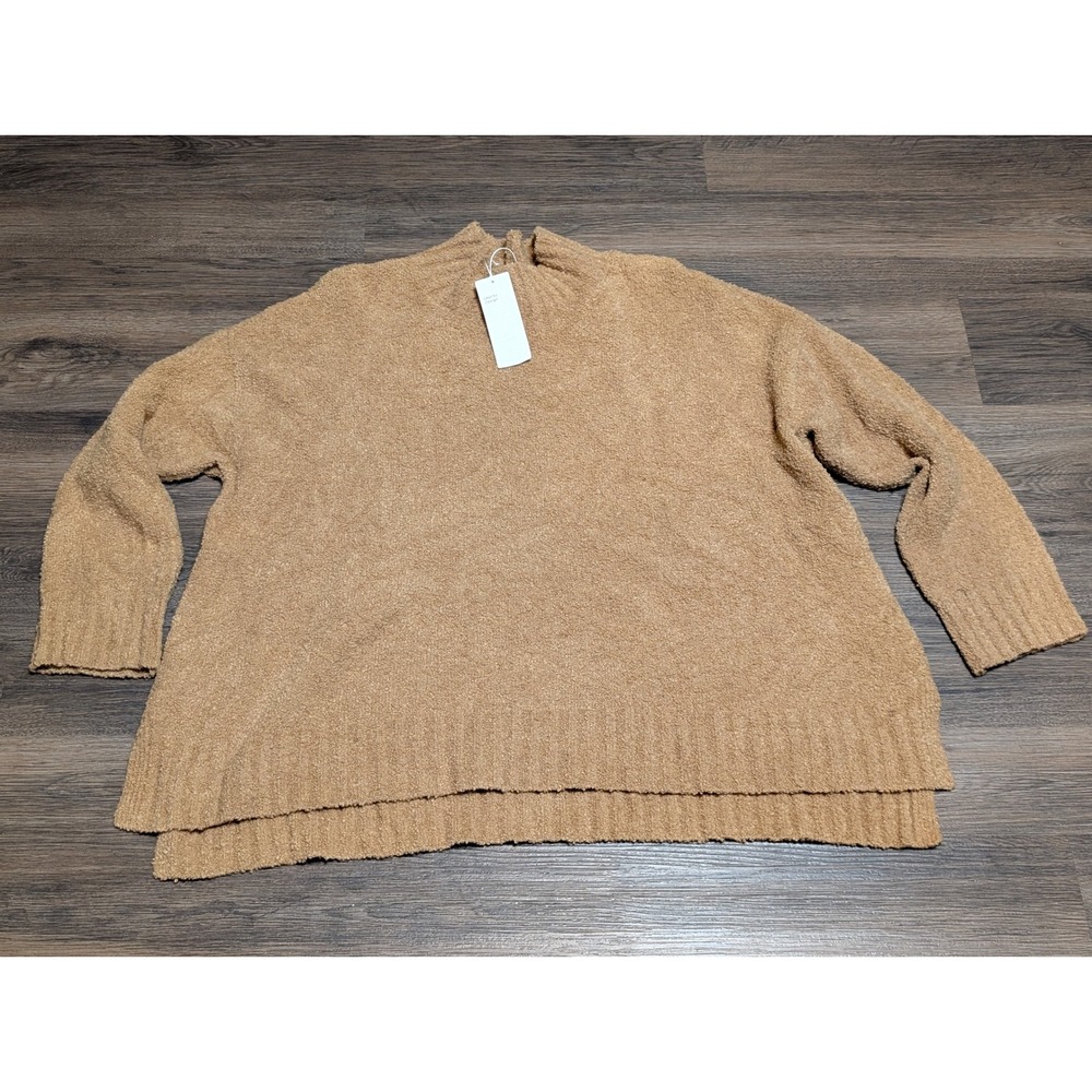 Eileen Fisher Honey Boucle Organic Cotton Mock Neck Sweater 3X‎ NWT $298